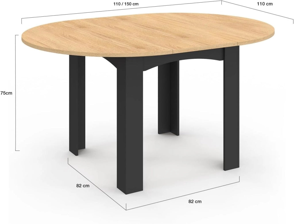 IDMarket - Dona Tavolo da Pranzo Rotondo allungabile 4-8 Persone Piano Effetto faggio Nero 110-150 cm