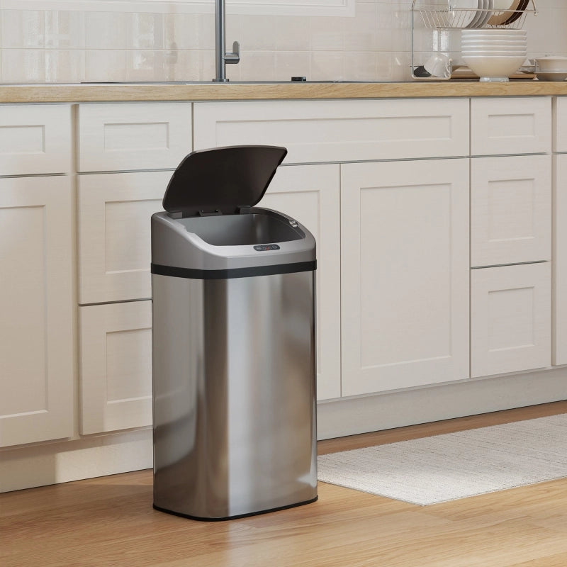 BIDONE PORTARIFIUTI CON SENSORE 48 L 33x25x69 cm Acciaio inox Argento