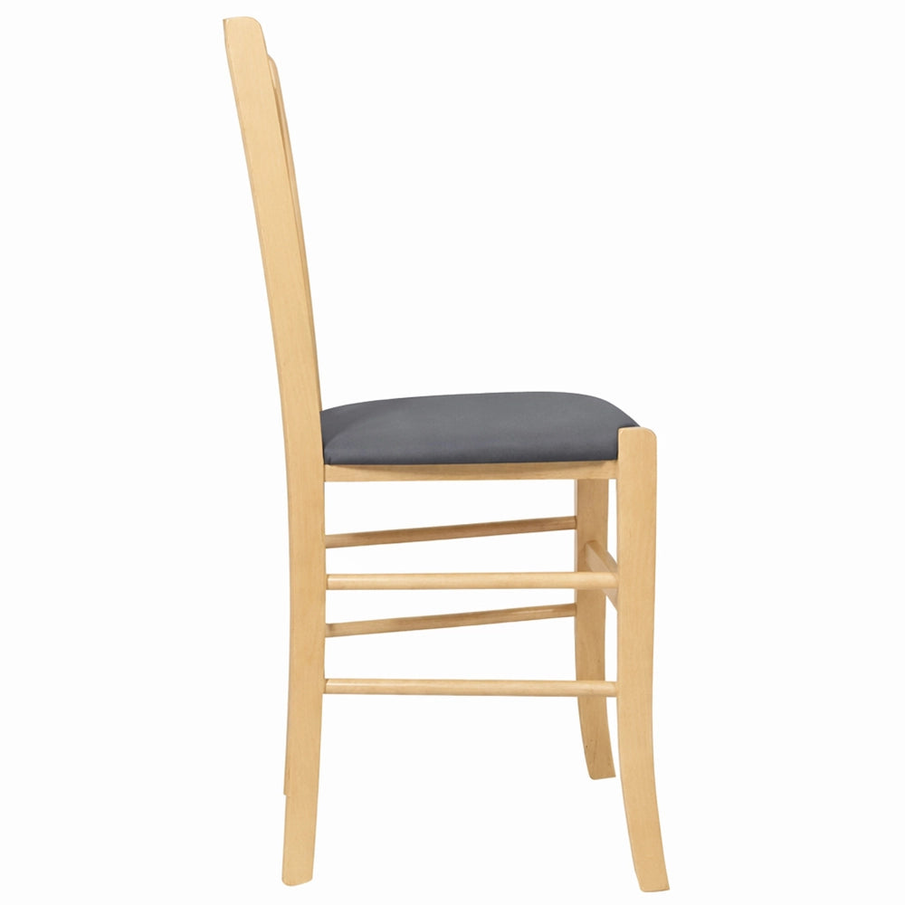 Sedie da sala da pranzo Paesana in legno naturale con seduta imbottita antracite