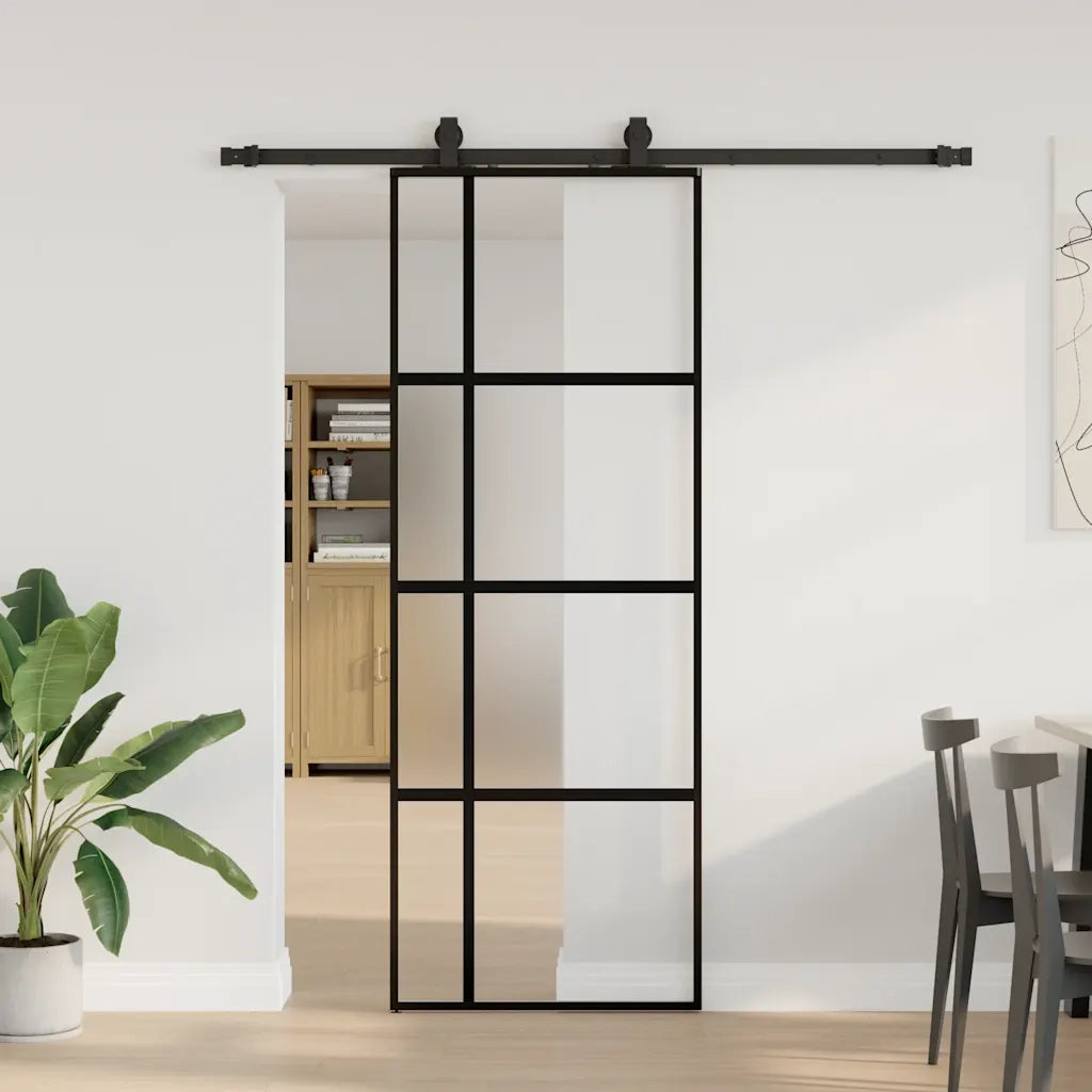 Porta Scorrevole Set Ferramenta Nera 76x205 cm Vetro Temperato 3375838