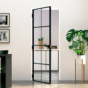 Porta Interna Nera 76x201,5cm Vetro Temperato Alluminio Sottile 153662