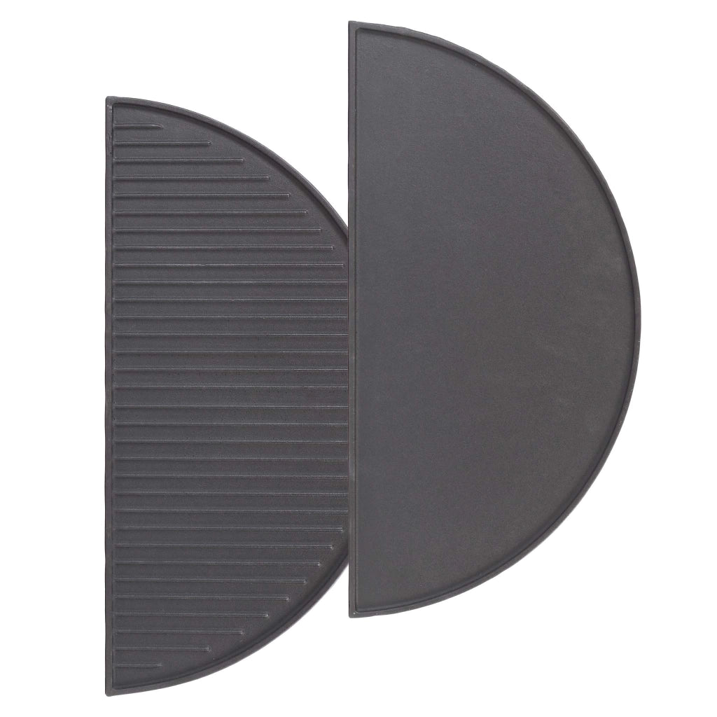Set 2x Piastra in ghisa rigata, forma a mezza luna, 55 x 26,5 x 1,5 cm, griglia in ghisa per barbecue, bistecchiera, ideale per grigliare carne, pesce, verdure