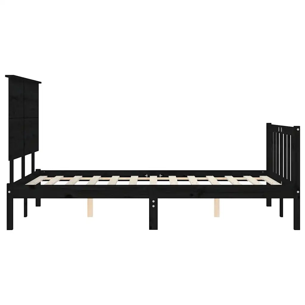 Giroletto con Testiera Nero 200x200 cm in Legno Massello 3193425