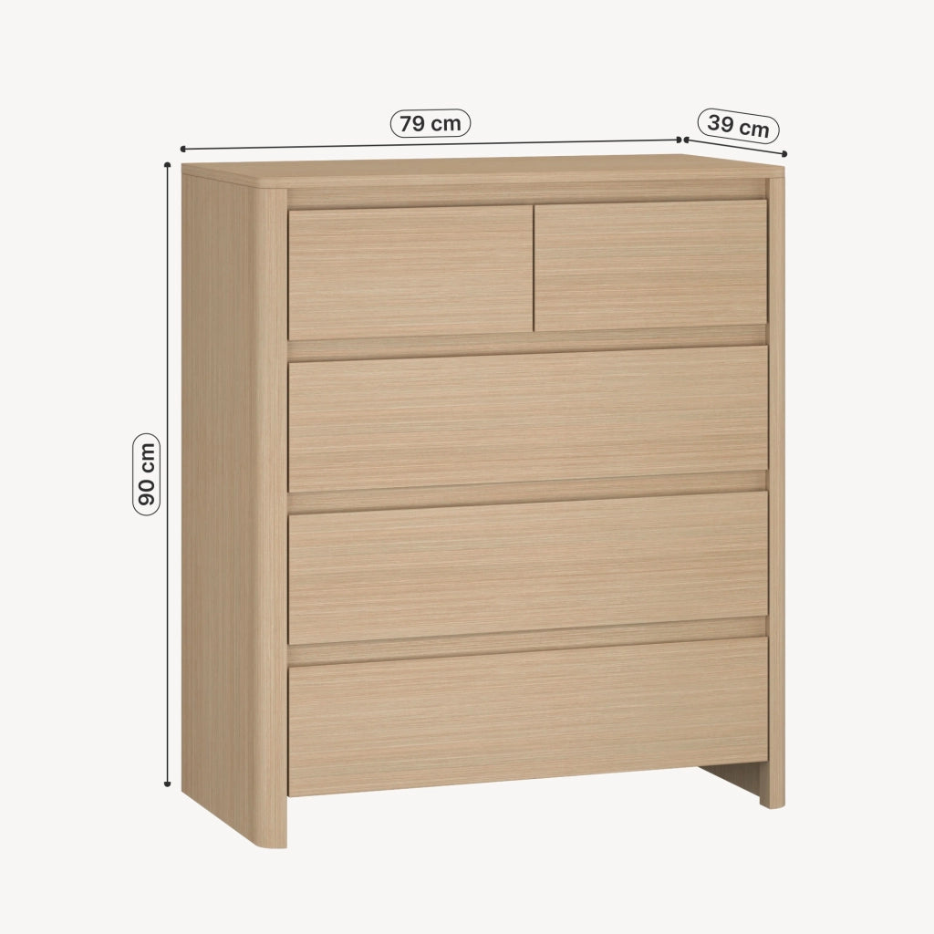 Cassettiera Takranmaa Comò con 5 Cassetti 79 x 30 x 90 cm - Effetto Rovere [en.casa]