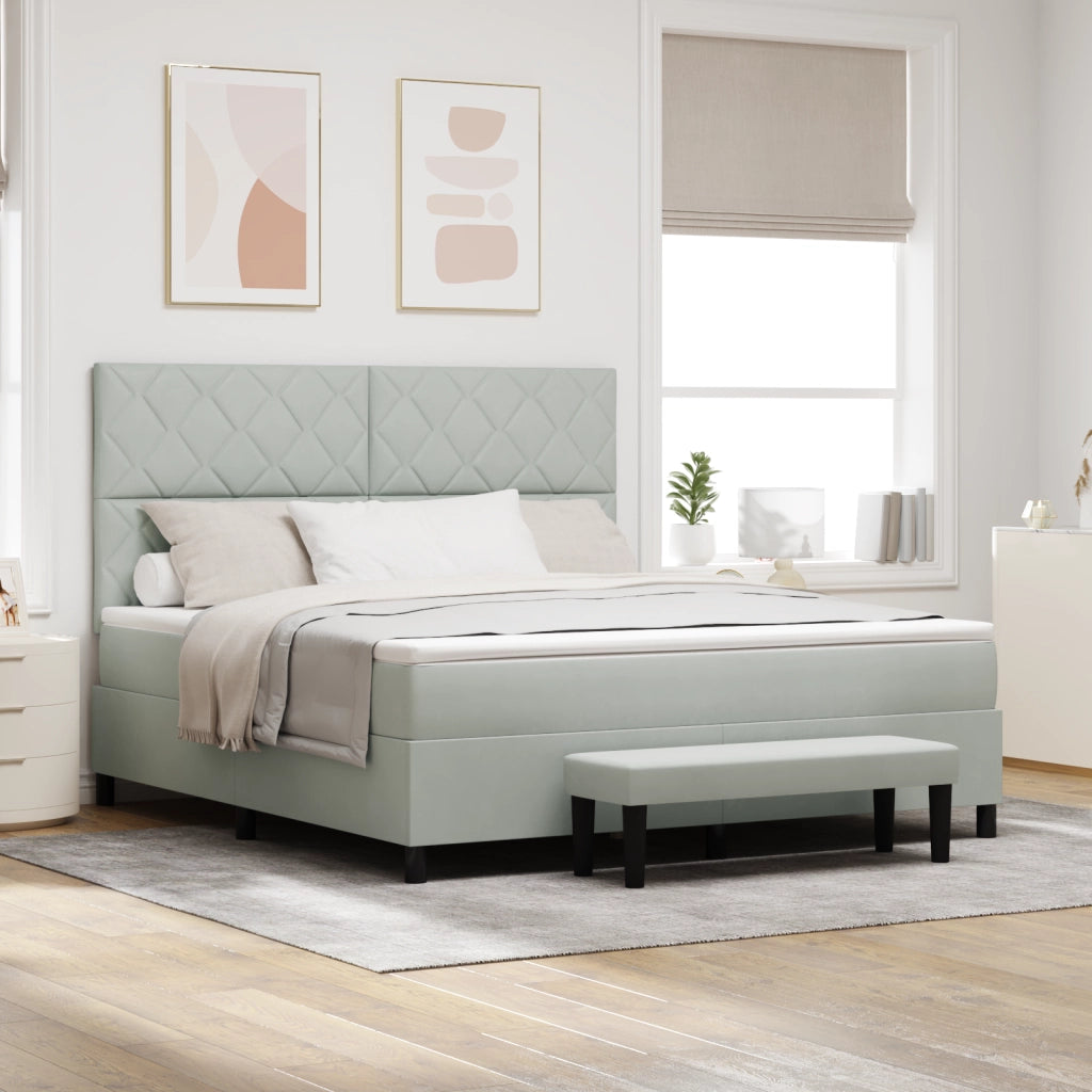 Letto Box Spring con Materasso e Panchina Grigio Chiaro 180x200 cm in Velluto