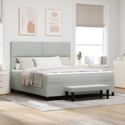 Letto Box Spring con Materasso e Panchina Grigio Chiaro 180x200 cm in Velluto