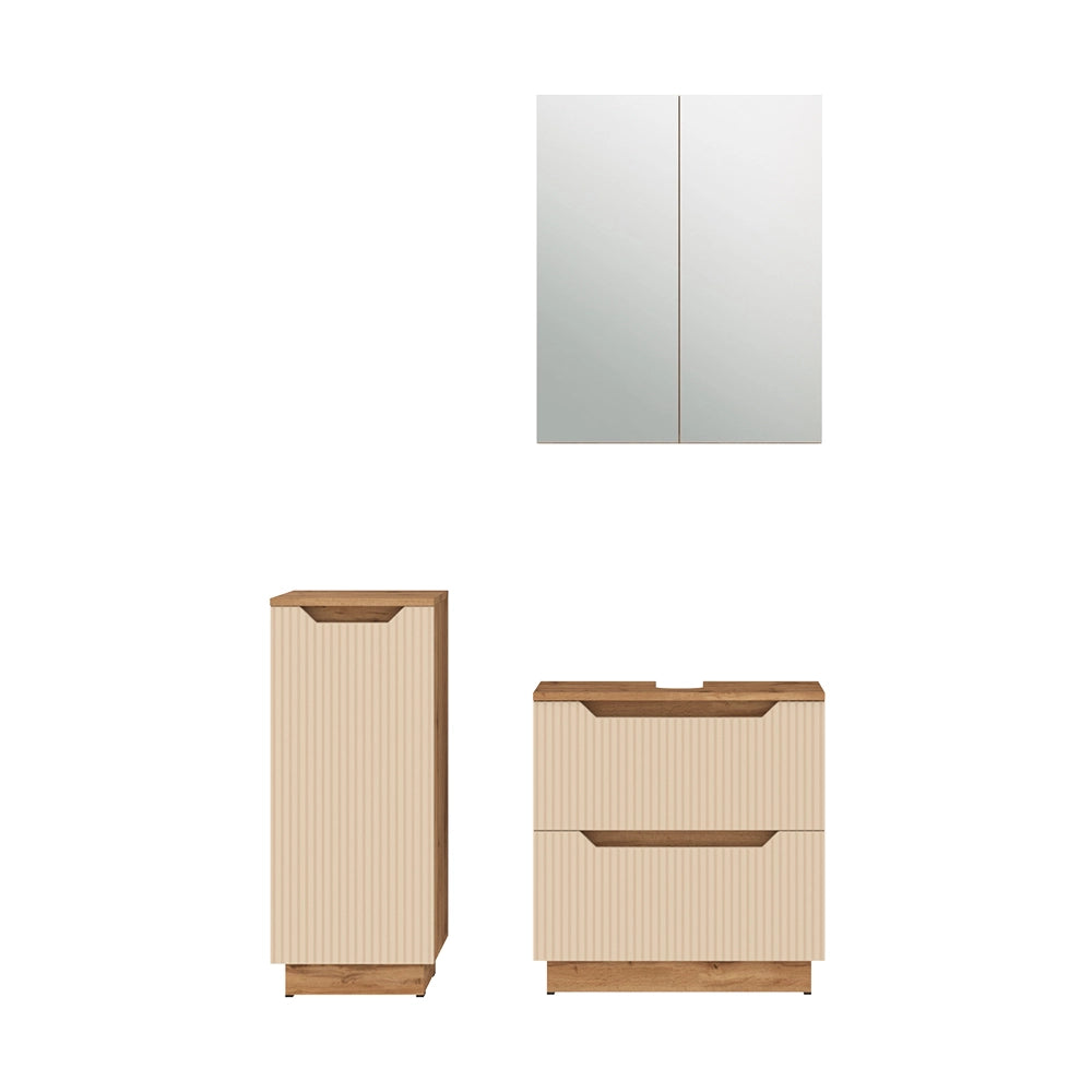 Vicco Set di mobili da bagno Rovere/cashmere a righe 3 parti