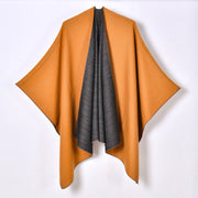 Mantella/scialle da donna in cashmere monocromatico con spacco frontale, reversibile e caldo.