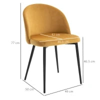 Set di 2 Sedie per Sala da Pranzo e Cucina Imbottite in Velluto, 49x50x77cm, Giallo