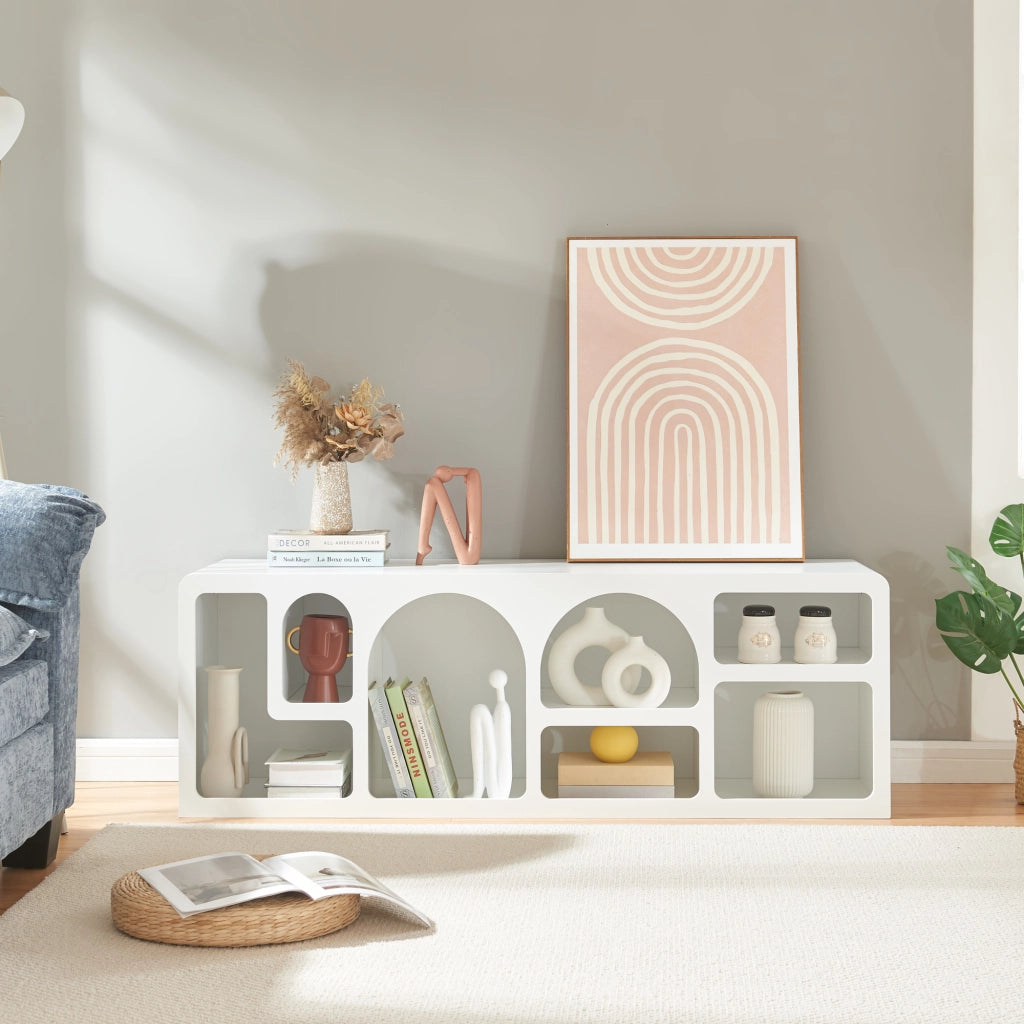 Mobile TV Vågå con 7 Scomparti Geometrici 140x40x48 cm Bianco [en.casa]