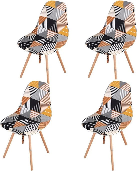 Set di protezioni per sedie a strisce per cucina e soggiorno universale e lavabile - Set da 4 senza bracci con design a strisce.