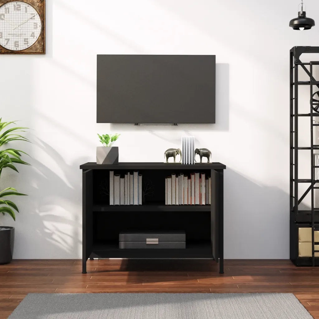 Mobile TV | Armadietto TV | Mobile Porta TV con Ante Nero 60x35x45 cm in Legno Multistrato