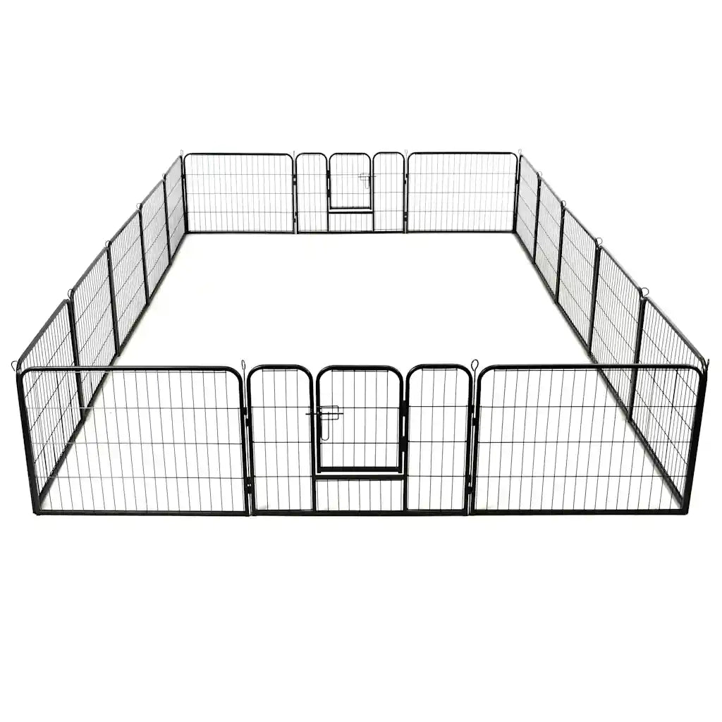 Box per Cani con 16 Pannelli in Acciaio 60x80 cm Nero 275492