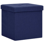 Sgabello con Contenitore Pieghevole Blu in Simil Lino CFW4785356