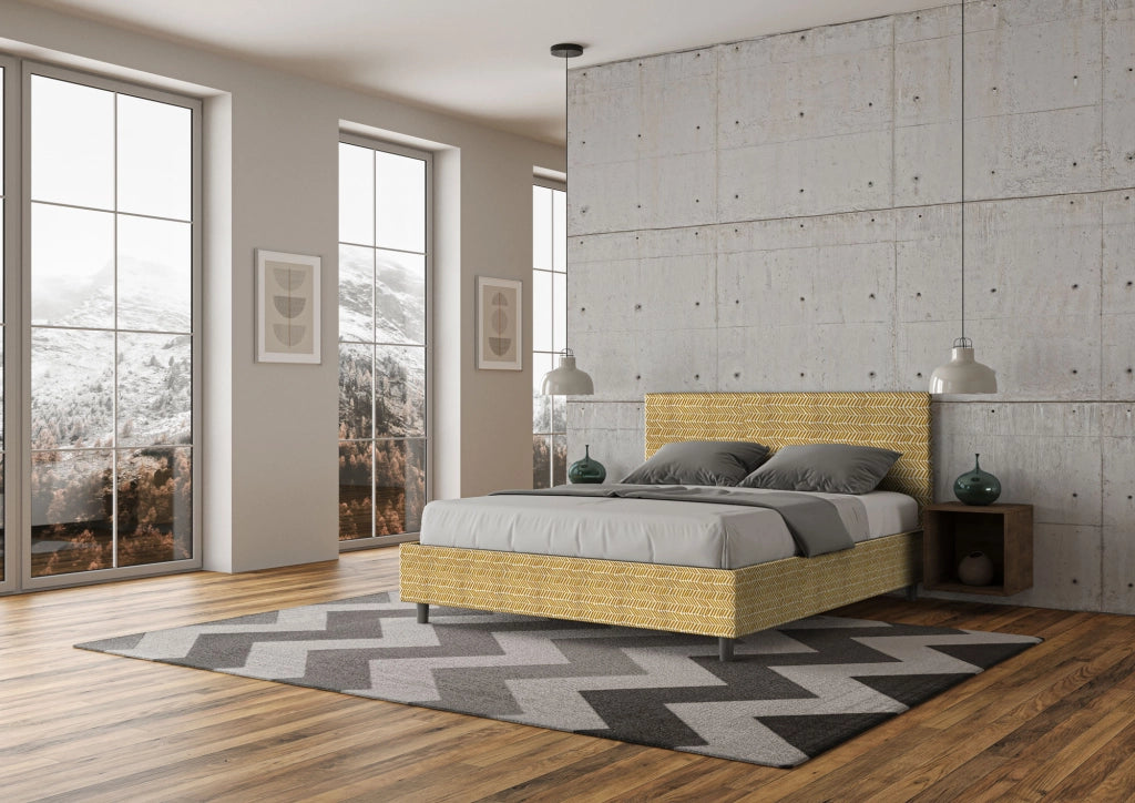 Letto Matrimoniale 160x210 cm con Rete e Contenitore Giroletto con Alzata Comoda Imbottito in Tessuto Aragona Adele