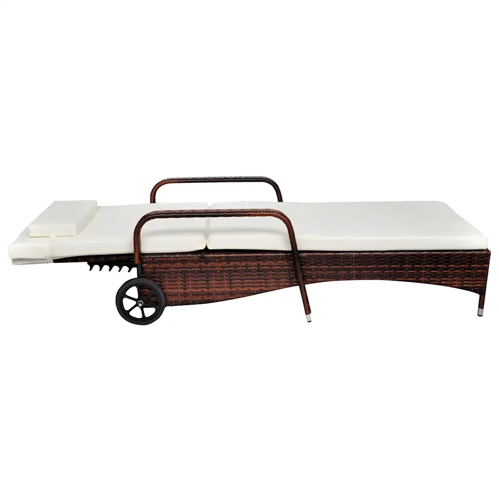 Lettino Prendisole | Sdraio da giardino | Lettino da sole con Cuscino e Ruote in Polyrattan Marrone