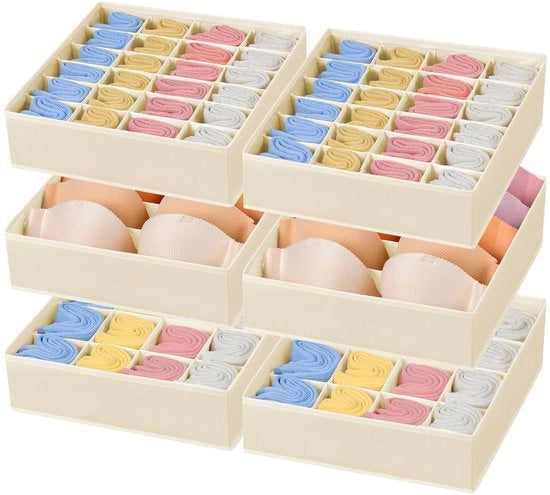 Set di 6 organizzatori per intimo, organizzatore per calze e reggisenza, soluzione ideale per l'organizzazione della vestiareria (beige)