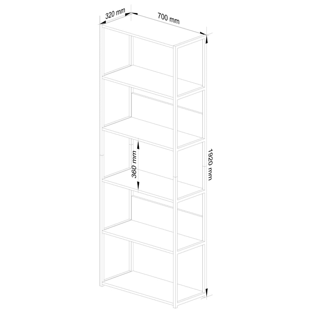 Scaffale stilo loft con ripiani in legno 70 cm Bianca 70 cm 70x32x192 cm