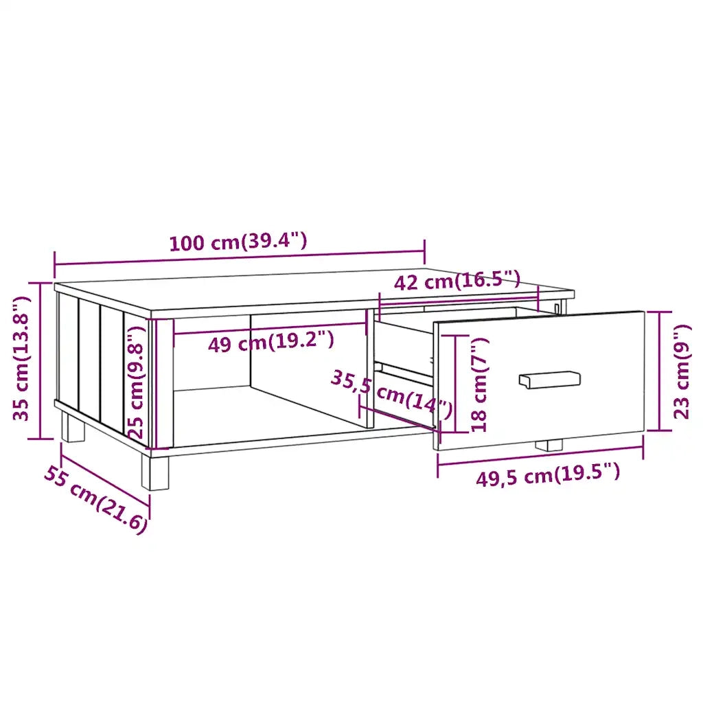 Tavolino HAMAR Grigio Chiaro 100x55x35cm Legno Massello di Pino 340455
