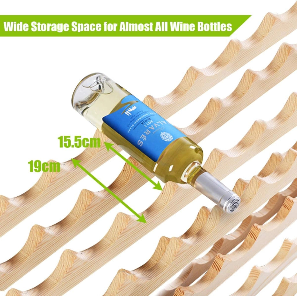 Porta Bottiglie di Vino per 72 Bottiglie, Porta Vino da Terra Impilabile Espandibile, Cantinetta Vino Legno per Angolo Bar, Salotto, Cucina, Bistrot, Ristorante, 119 x 29 x 71,5 cm, Naturale