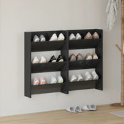 Scarpiere a Muro 2pz Nero Lucido 60x18x90cm Legno Multistrato 806774