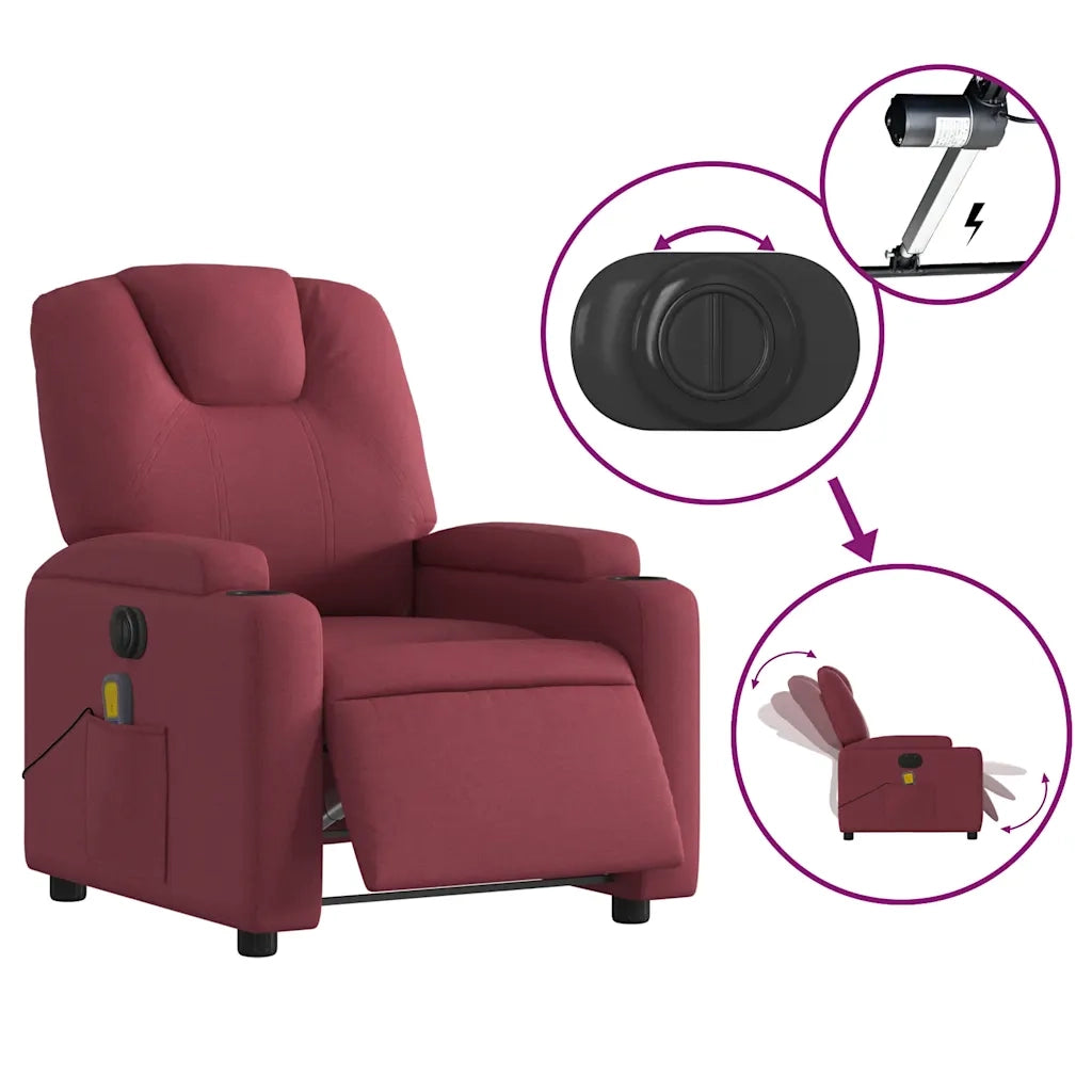 Divano Sedia-Poltrona Massaggiante Reclinabile Elettrica Rosso Vino Tessuto 667700