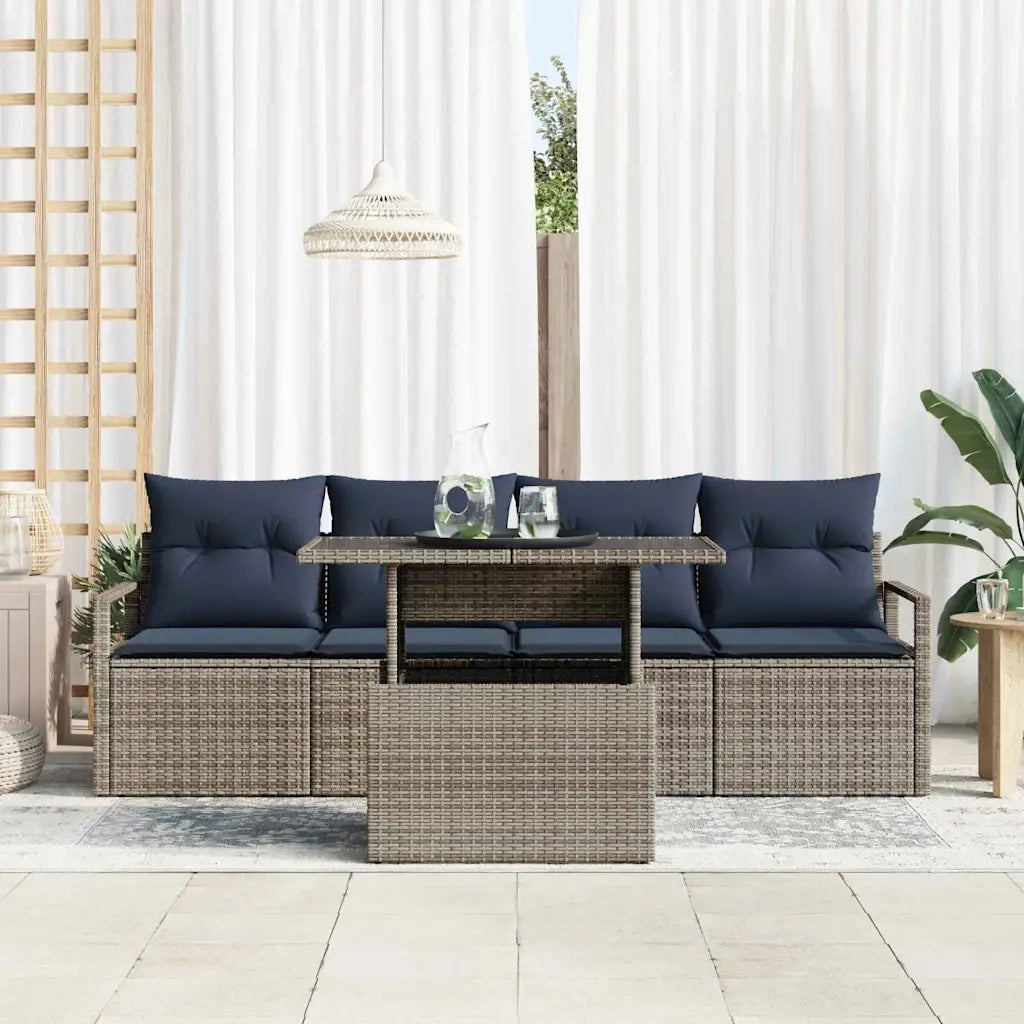 Set Divano da Giardino con cuscino 5 pcs Grigio polyrattan