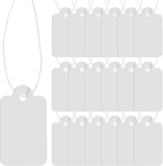 Etichette per prezzo 500pz - Bianche - Etichette per appendere - Supporto per prezzo - Hanger per regalo - 23x13mm - Sostenibile - Etichette per appendere