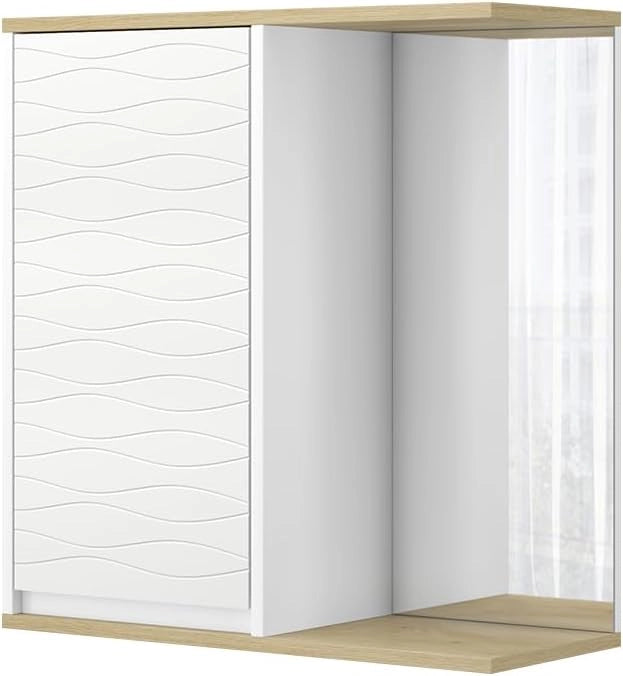 Mobile a specchio per il bagno Livia, Bianco, 60 x 63 cm con specchio, per riporre sopra il WC con area scaffale aperta