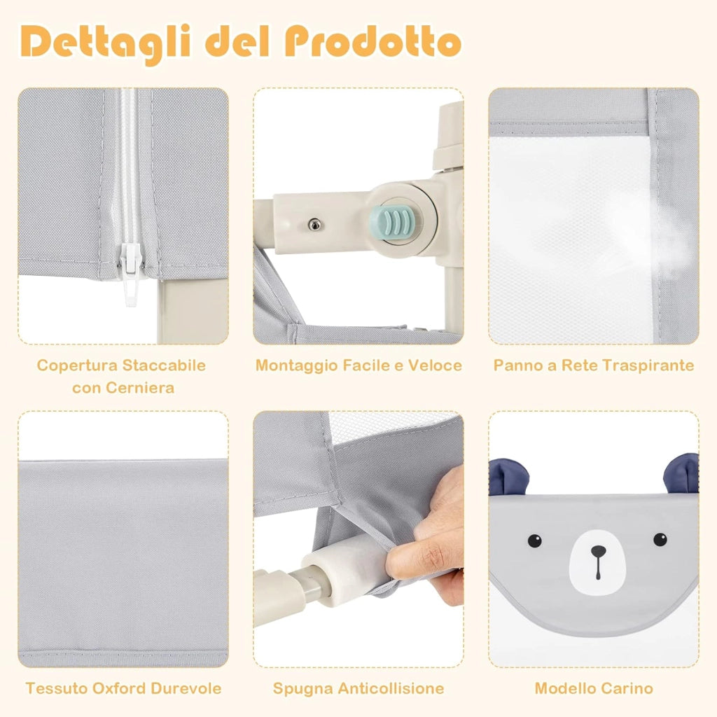 Barriera Letto per Bambini, Sponda di Sicurezza con Doppio Blocco di Sicurezza per Bambini, con Sollevamento Verticale, Lunghezza 145/174 cm, Grigio (145 cm, Stile 2)