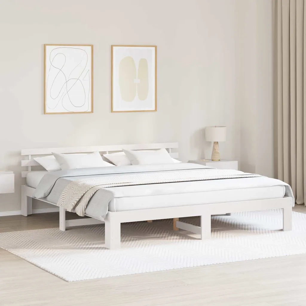 Struttura del letto Bianco 200 x 200 cm Pino massello 872597