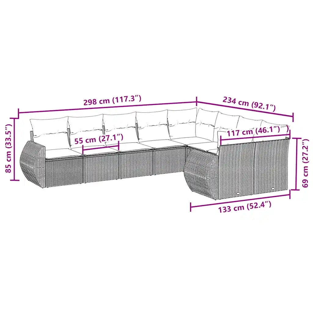 Set Divani da Giardino 9 pz con Cuscini Nero in Polyrattan 3254173