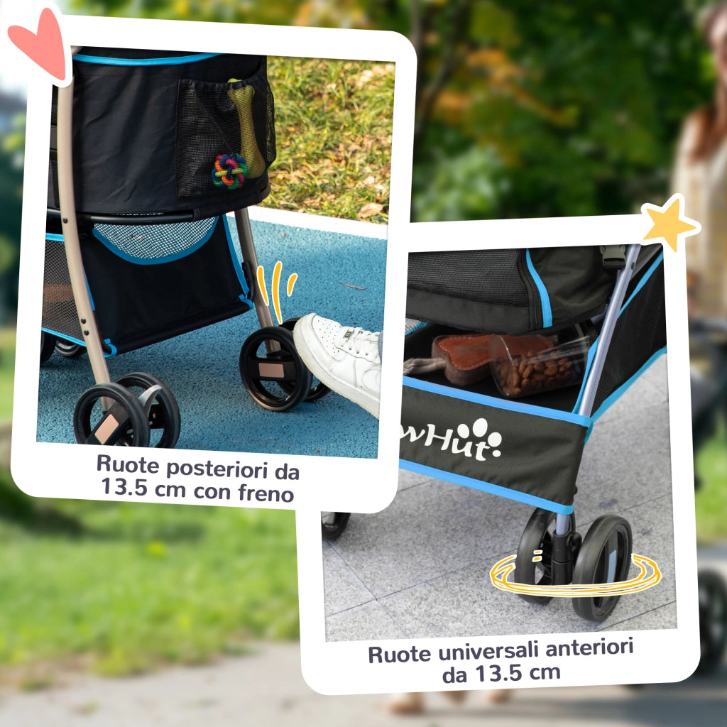 Passeggino per Cani Convertibile ¨C Xylo ¨C Acciaio e Poliestere, 82x49.5x98 cm, Azzurro e Nero