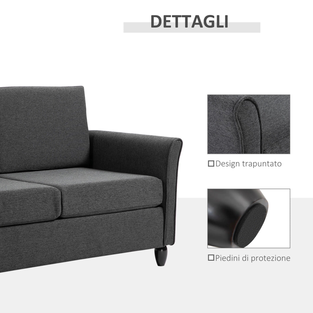 Divano 2 Posti con Cuscini Rimovibili in Tessuto Effetto Lino ¨C zephmum ¨C Grigio Scuro e Nero 141x70x78 cm