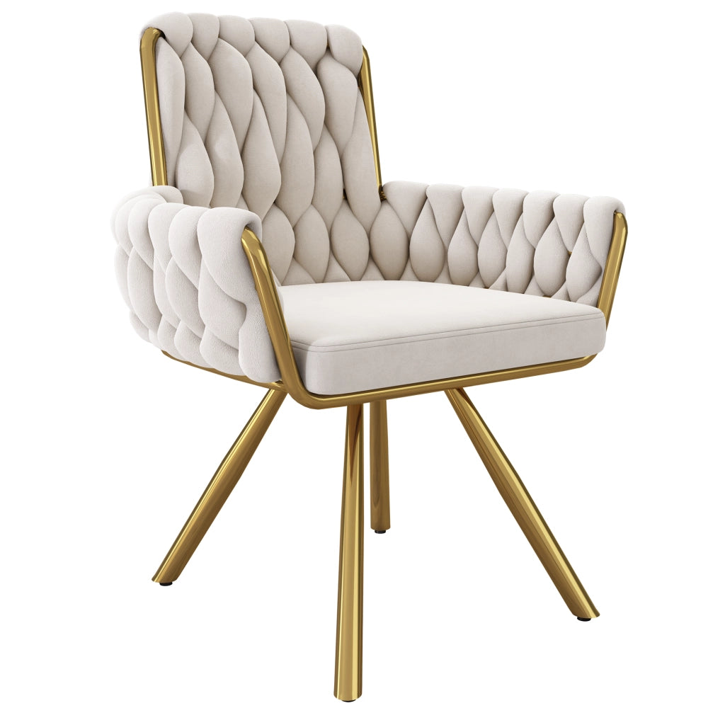 SEDIA Girevole 360° Set da 4 pezzi in velluto beige con braccioli