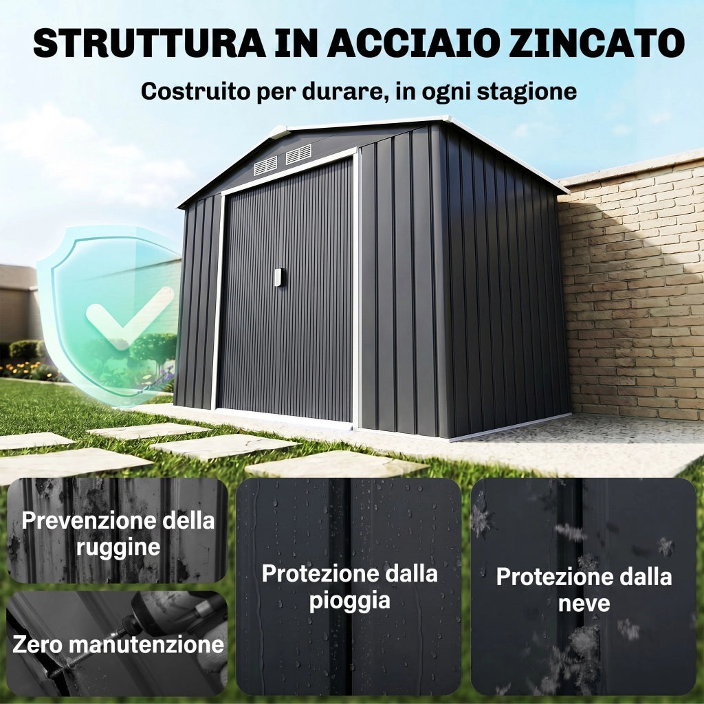 Casetta Giardino Porta Utensili ¨C zephmum ¨C Grigio Scuro Lamiera 213x130x185cm