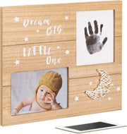 Kit di cornice per ricordo di bambino - Scatola per foto con cuscino a inchiostro per impronte digitali e piedi - Cornice in legno per impronte digitali e foto di bambino