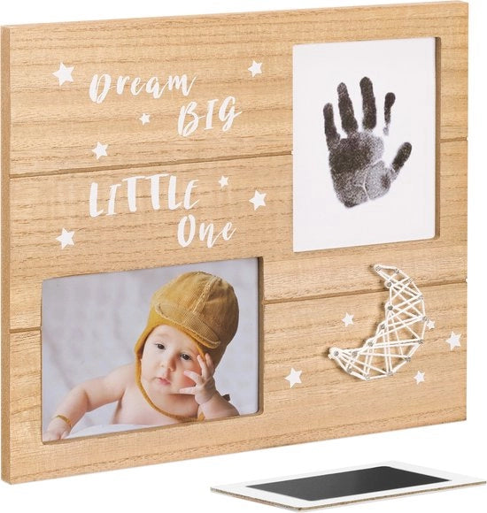 Kit di cornice per ricordo di bambino - Scatola per foto con cuscino a inchiostro per impronte digitali e piedi - Cornice in legno per impronte digitali e foto di bambino