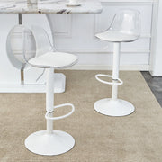 Sgabello da bar 2 pezzi con seduta girevole e schienale ergonomico, altezza regolabile, in metallo e plastica, Trasparente e Bianco