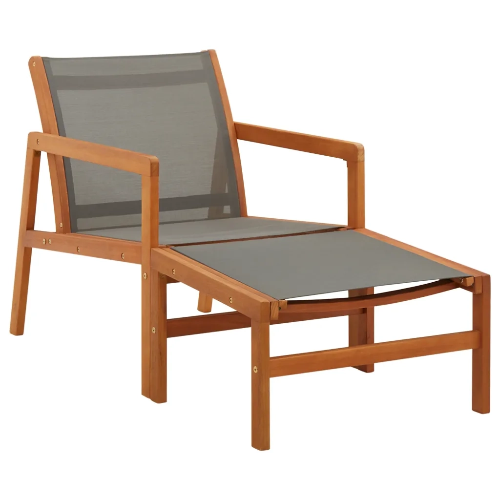 Sedia da Giardino con Pouf Grigia Eucalipto e Textilene  cod mxl 20426