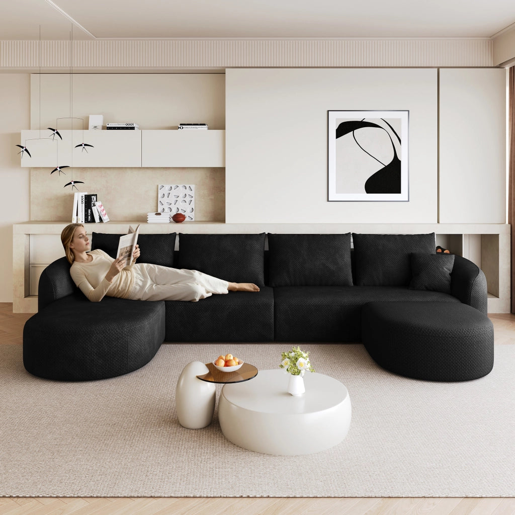 Divano angolare modulare senza montaggio in tessuto nero per soggiorno e camera da letto 336 × 168 × 85 cm