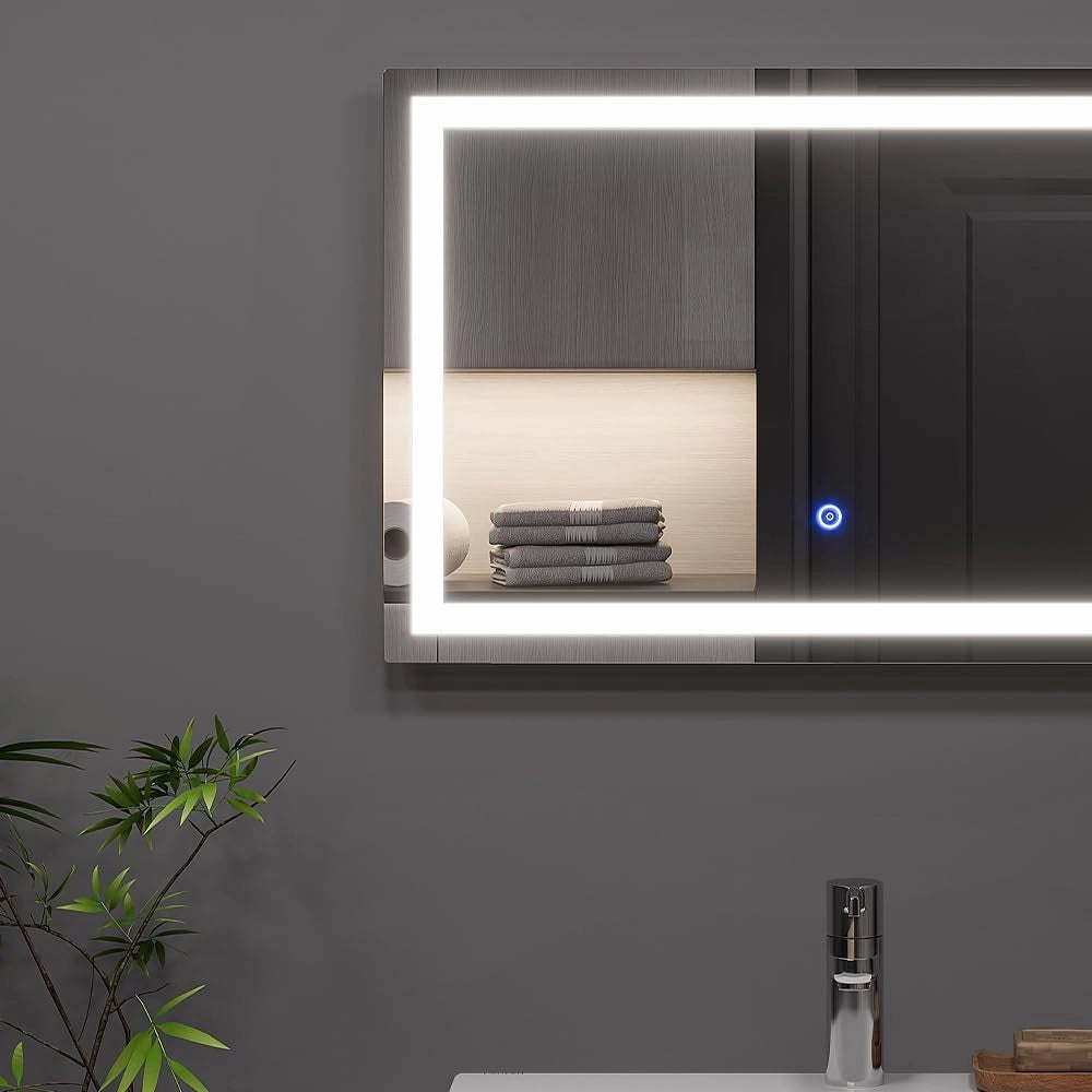 Specchio bagno Miral, Vetro, 60 x 40 cm con illuminazione frontale, per montaggio a parete con illuminazione LED integrata