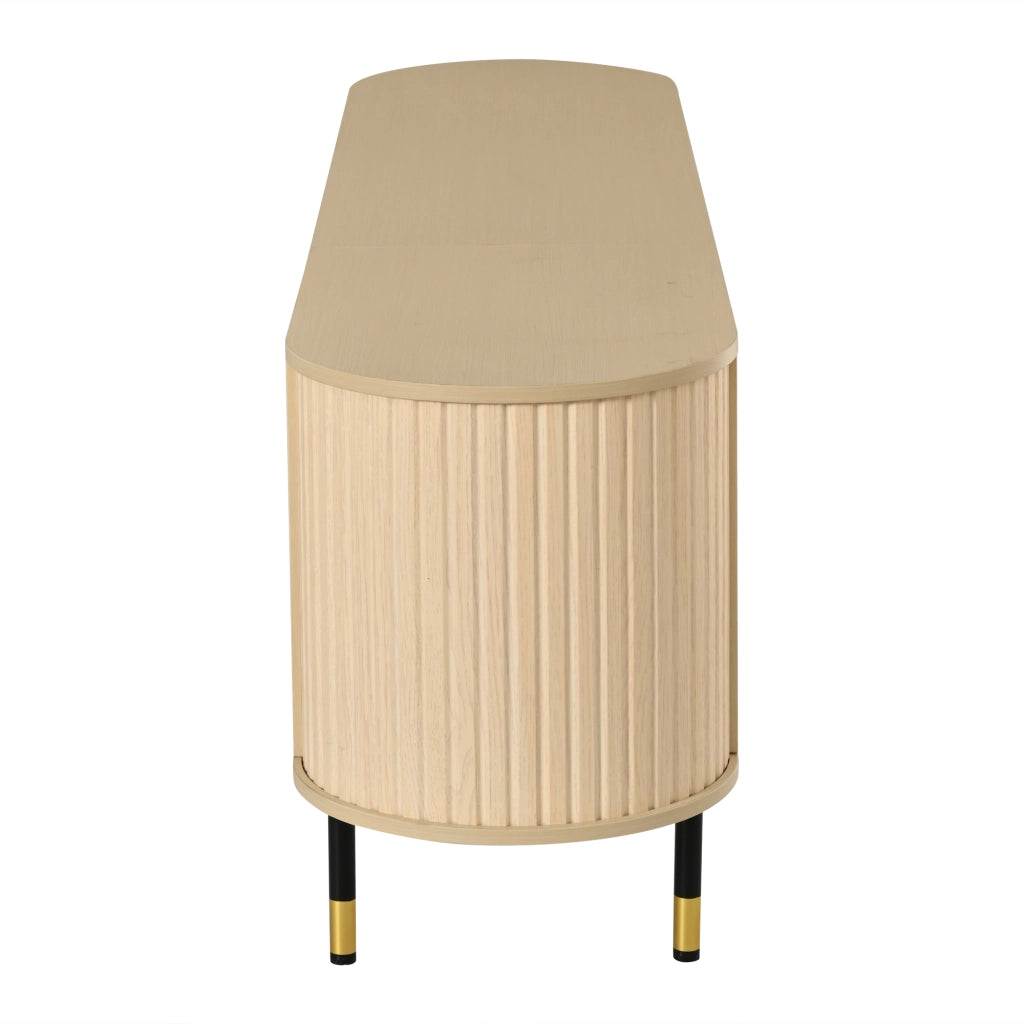 Mobile porta TV con 2 cassetti e 2 ante, passacavi e 6 gambe, per soggiorno, 180 × 40 × 58 cm, in MDF, naturale