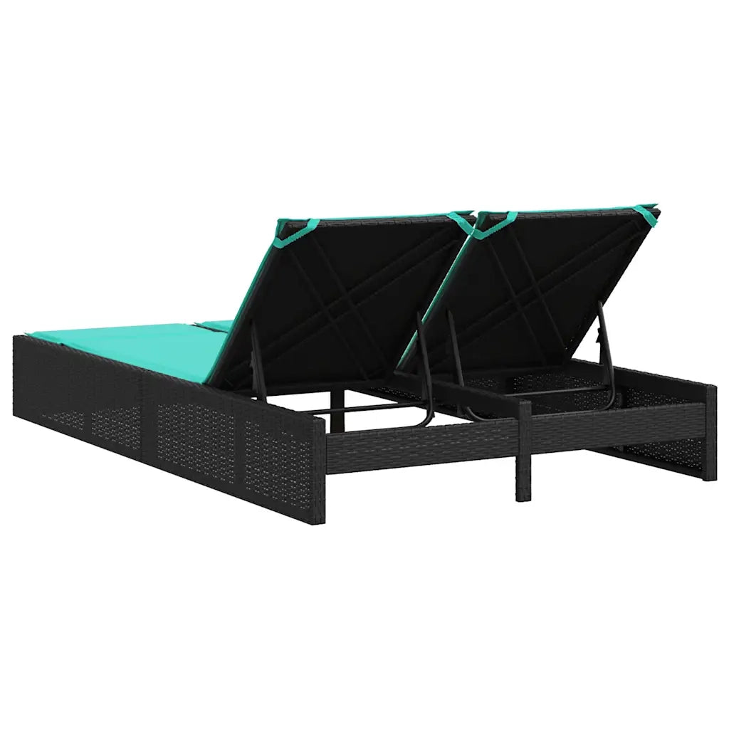Lettino prendisole doppio con cuscini nero in polyrattan