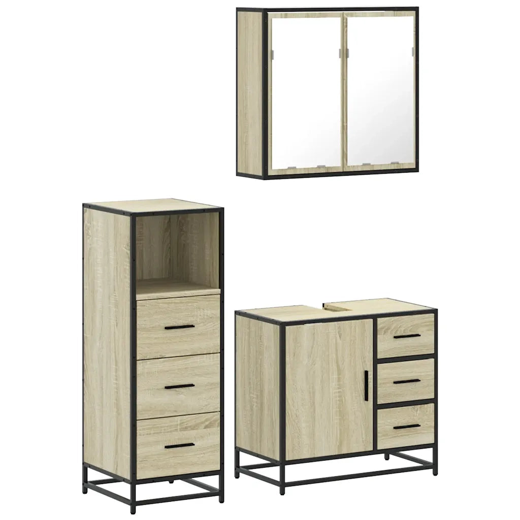 Set Mobili da Bagno 3 pz Rovere Sonoma in Legno Multistrato