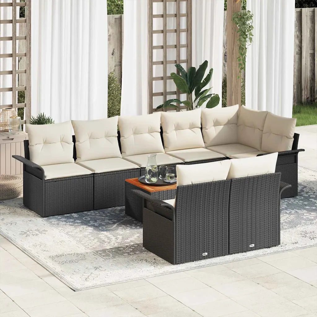 Set Divano da Giardino con cuscino 9 pcs Nero polyrattan 3347341