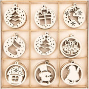 Decorazione per tavolo in legno | motivi in legno | decorazioni per albero | decorazioni per tavolo | 8 diversi disegni 63 pezzi con scatola in legno