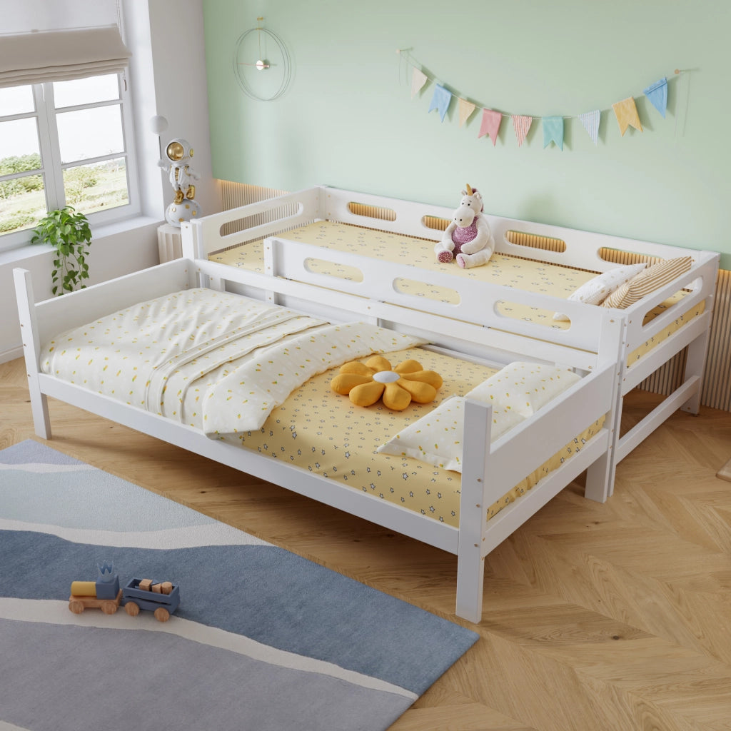Letto a castello di 90x200 cm con sponda a scaletta in legno bianco