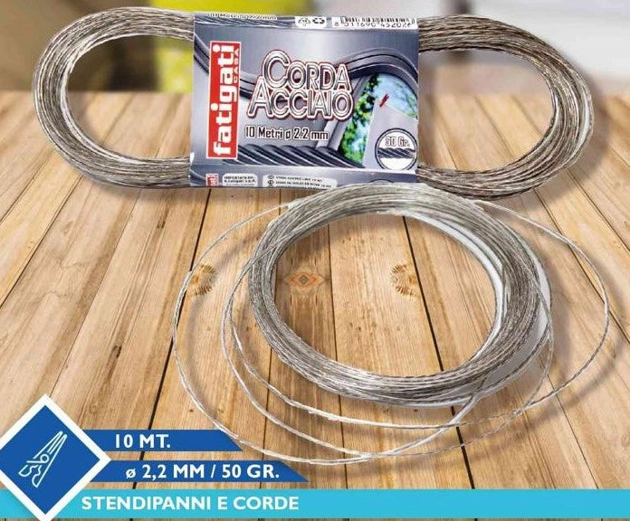FATIGATI CORDA IN ACCIAIO  10 MT DIAM 2.2MM 50 GR   ( 5 PEZZI _)