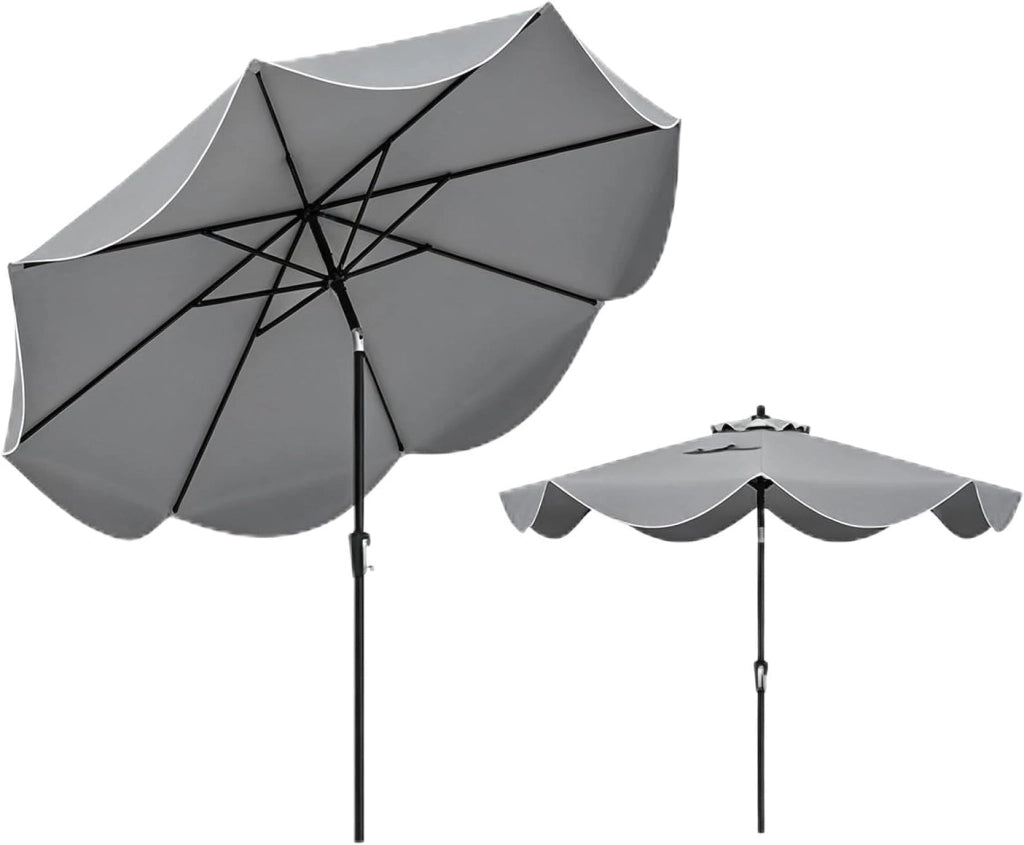 Ombrellone da Giardino 270 cm, Inclinabile a 25°, Parasole da Spiaggia Protezione UV e Anti UV, con Manovella e 8 Stecche, Ideale per Terrazza, Balcone, Piscina